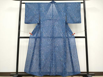 平和屋着物＊夏物　小紋　紗　切嵌正倉院花文　洗える着物　CABG3298tx