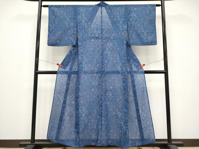 平和屋着物＊夏物　小紋　紗　切嵌正倉院花文　洗える着物　CABG3298tx