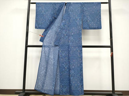 平和屋着物＊夏物　小紋　紗　切嵌正倉院花文　洗える着物　CABG3298tx