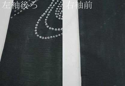 平和屋着物＊夏物　小紋　絽　流水草花文　黒地　洗える着物　CABG3306tx