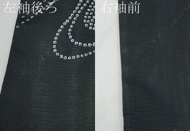 平和屋着物＊夏物　小紋　絽　流水草花文　黒地　洗える着物　CABG3306tx