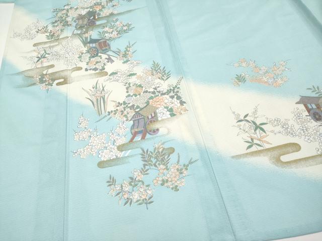 平和屋着物＊夏物　訪問着　絽　御所車霞花文　暈し染め　金彩　やまと誂製　洗える着物　CABG3312tx