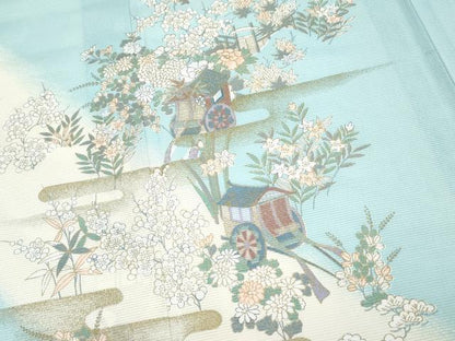 平和屋着物＊夏物　訪問着　絽　御所車霞花文　暈し染め　金彩　やまと誂製　洗える着物　CABG3312tx