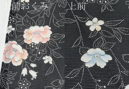 平和屋着物＊夏物　小紋　絽　枝花文　黒地　洗える着物　CABG3316tx