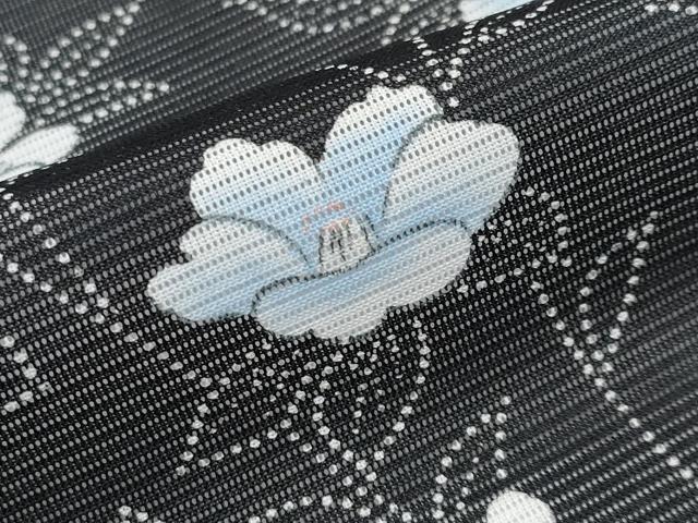 平和屋着物＊夏物　小紋　絽　枝花文　黒地　洗える着物　CABG3316tx