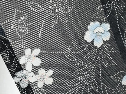 平和屋着物＊夏物　小紋　絽　枝花文　黒地　洗える着物　CABG3316tx