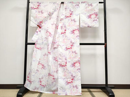 平和屋着物＊夏物　小紋　紅梅　草花文　洗える着物　CABG3317tx