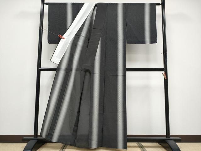 平和屋着物＊夏物　お召　紗　間道　黒地　正絹　逸品　未使用　CABG3322tx