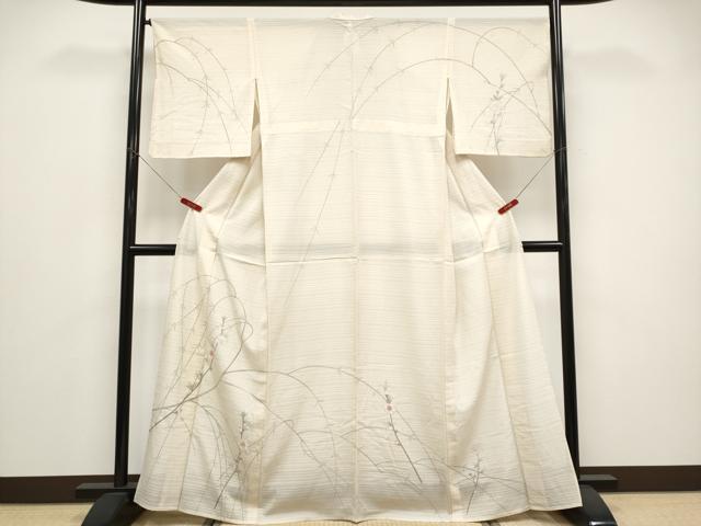 平和屋着物＊夏物　訪問着　変わり絽　枝花文　銀彩　正絹　逸品　CABG3324tx