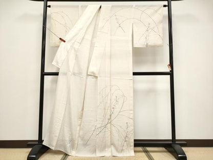 平和屋着物＊夏物　訪問着　変わり絽　枝花文　銀彩　正絹　逸品　CABG3324tx