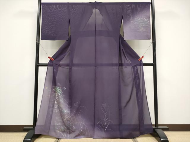 平和屋着物＊夏物　訪問着　絽　手描き　藤花房　秋草　暈し染め　金彩　正絹　逸品　CABG3326tx