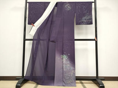 平和屋着物＊夏物　訪問着　絽　手描き　藤花房　秋草　暈し染め　金彩　正絹　逸品　CABG3326tx