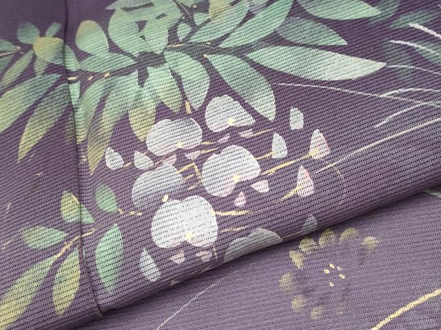 平和屋着物＊夏物　訪問着　絽　手描き　藤花房　秋草　暈し染め　金彩　正絹　逸品　CABG3326tx