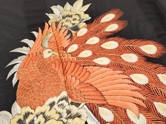 平和屋着物＊夏物　黒留袖　絽　総刺繍　尾長鳥　金銀糸　正絹　逸品　CABG3329tx
