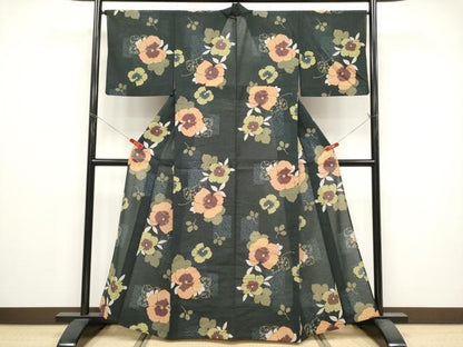 平和屋着物＊夏物　小紋　紅梅　舞花文　洗える着物　CABG3335tx