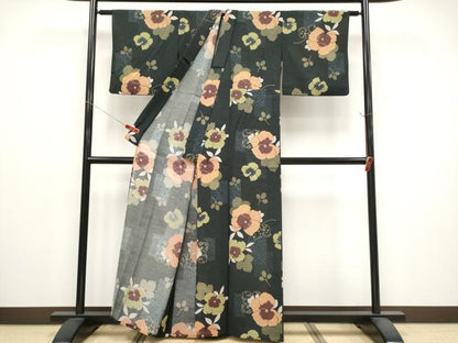 平和屋着物＊夏物　小紋　紅梅　舞花文　洗える着物　CABG3335tx
