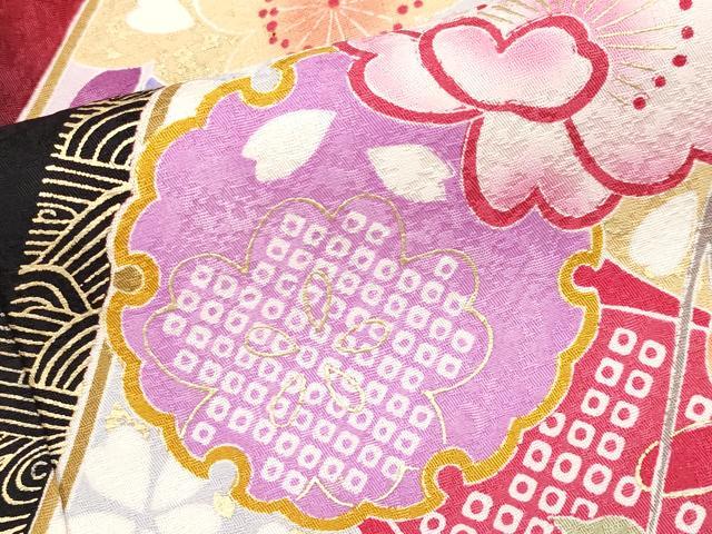 平和屋着物●豪華振袖　駒刺繍　束ね熨斗雪輪花文　暈し染め　金彩　正絹　逸品　CABG3336tx