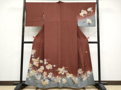 平和屋着物●ファッションデザイナー 花井幸子　訪問着　刺繍　リス　葡萄蔦の葉文　暈し染め　正絹　逸品　CABG3340tx
