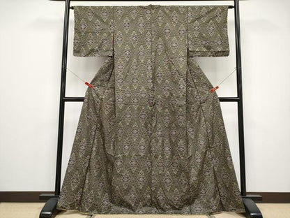 平和屋着物●アンティーク大島　本場大島紬　割込み絣　菱花唐草文　正絹　逸品　CABG3342tx