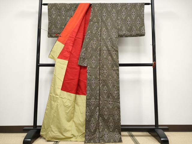 平和屋着物●アンティーク大島　本場大島紬　割込み絣　菱花唐草文　正絹　逸品　CABG3342tx
