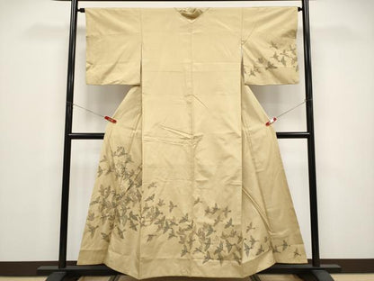 平和屋着物●訪問着　紬地　群鳥　正絹　逸品　CABG3347tx