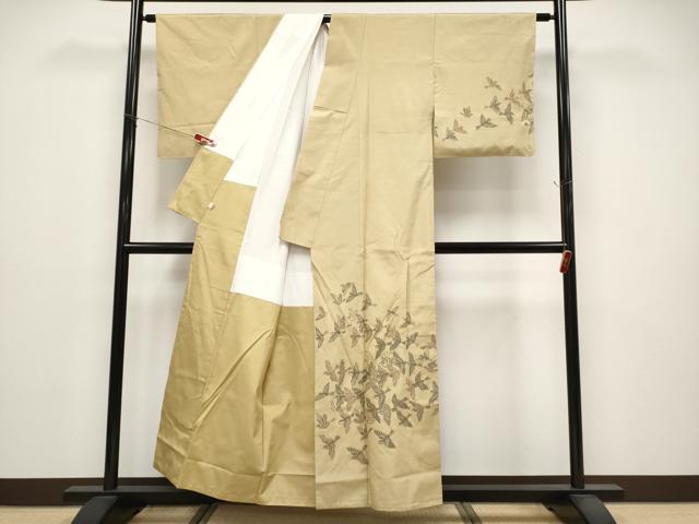 平和屋着物●訪問着　紬地　群鳥　正絹　逸品　CABG3347tx