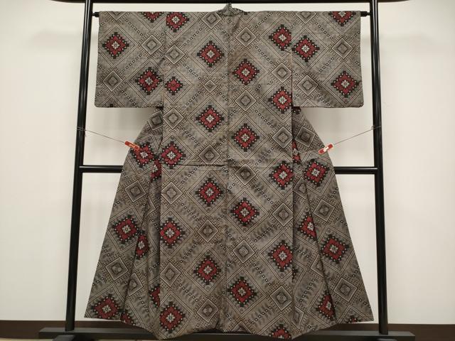 平和屋着物●本場大島紬　龍郷絣　花菱文　正絹　逸品　CABG3350tx