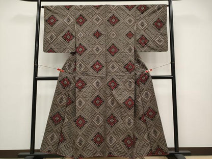 平和屋着物●本場大島紬　龍郷絣　花菱文　正絹　逸品　CABG3359tx