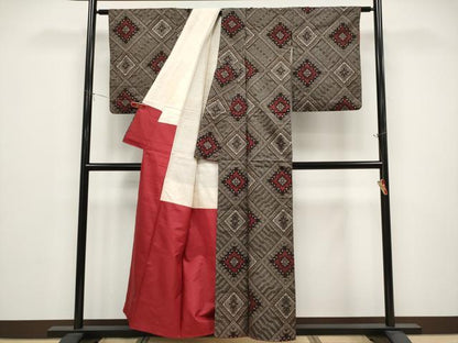平和屋着物●本場大島紬　龍郷絣　花菱文　正絹　逸品　CABG3359tx