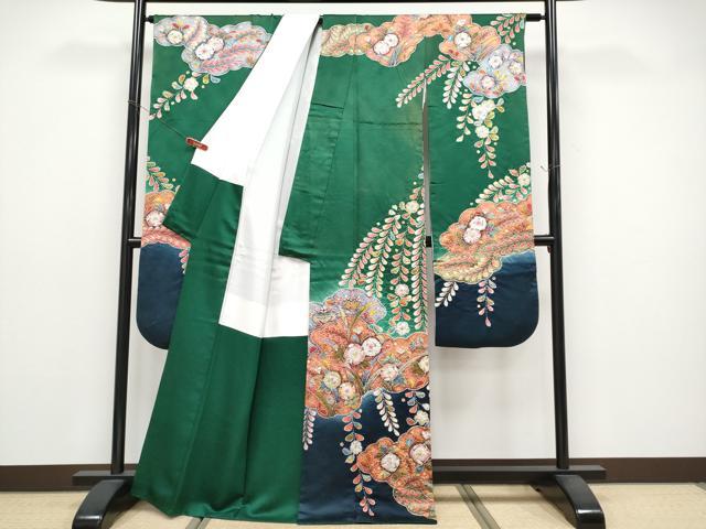 平和屋着物●越後十日町の一流染匠　桐屋・翠山工房　臈纐纈師　振袖　絞り　辻が花　暈し染め　銀通し地　正絹　逸品　CABG3364tx