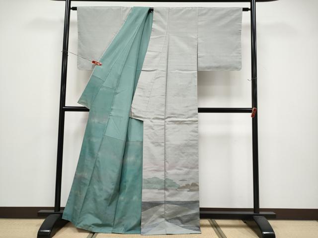 平和屋着物●能州紬　絲藝苑　上島洋山　訪問着　雲重ね文　正絹　逸品　CABG3365tx