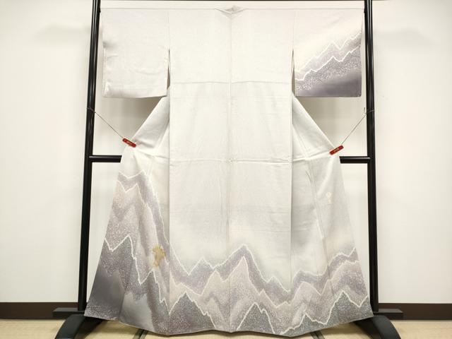 平和屋着物●越後十日町の一流染匠　桐屋・翠山工房　訪問着　杢目絞り　遠山文　正絹　逸品　CABG3368tx