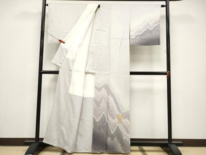 平和屋着物●越後十日町の一流染匠　桐屋・翠山工房　訪問着　杢目絞り　遠山文　正絹　逸品　CABG3368tx