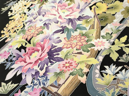 平和屋着物●本加賀友禅作家　染元千紅代表　寺西一紘　黒留袖　流水花舟文　正絹　逸品　CABG3373tx