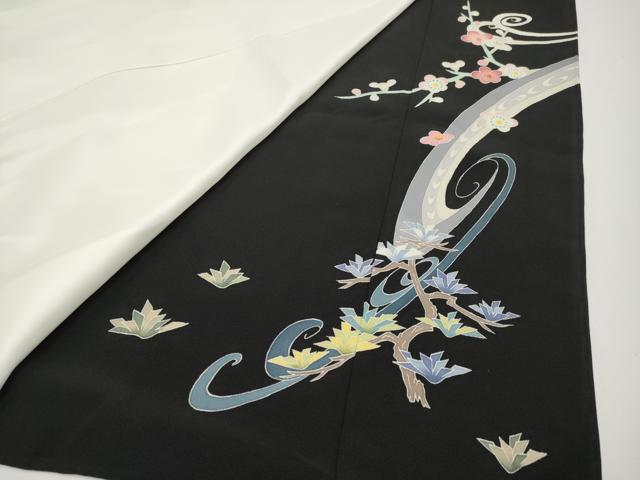 平和屋着物●本加賀友禅作家　染元千紅代表　寺西一紘　黒留袖　流水花舟文　正絹　逸品　CABG3373tx