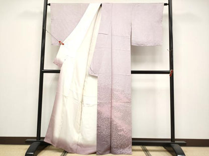 平和屋着物●寺山存男　訪問着　江戸小紋　霞文　万筋　白×紅藤色　正絹　逸品　未使用　CABG3379tx