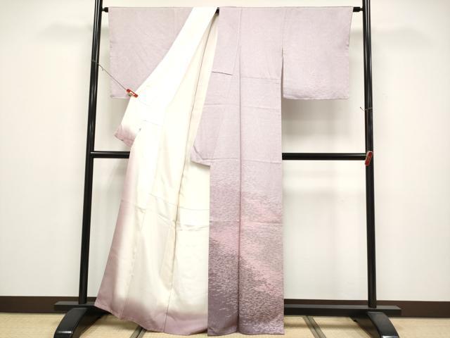 平和屋着物●寺山存男　訪問着　江戸小紋　霞文　万筋　白×紅藤色　正絹　逸品　未使用　CABG3379tx