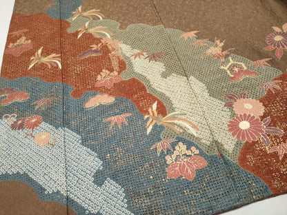 平和屋着物●中国三大刺繍　スワトウ刺繍　訪問着　絞り　雪輪鳳凰花文　金彩　正絹　逸品　CABG3382tx