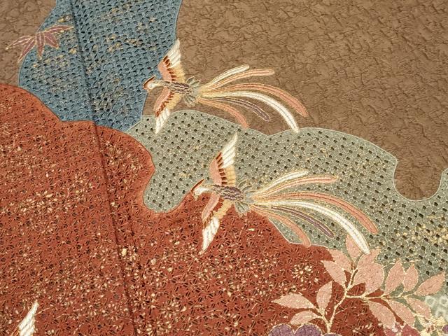 平和屋着物●中国三大刺繍　スワトウ刺繍　訪問着　絞り　雪輪鳳凰花文　金彩　正絹　逸品　CABG3382tx