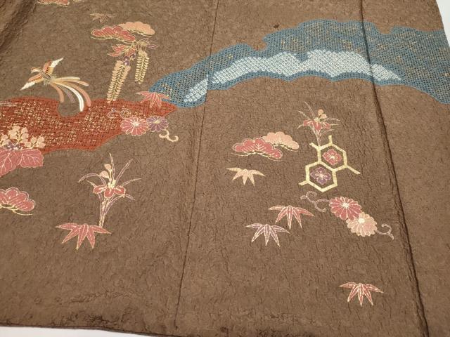 平和屋着物●中国三大刺繍　スワトウ刺繍　訪問着　絞り　雪輪鳳凰花文　金彩　正絹　逸品　CABG3382tx