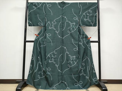 平和屋着物●小紋　猫　洗える着物　未使用　CABG3384tx