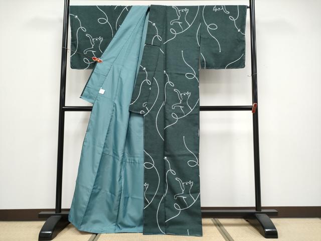 平和屋着物●小紋　猫　洗える着物　未使用　CABG3384tx