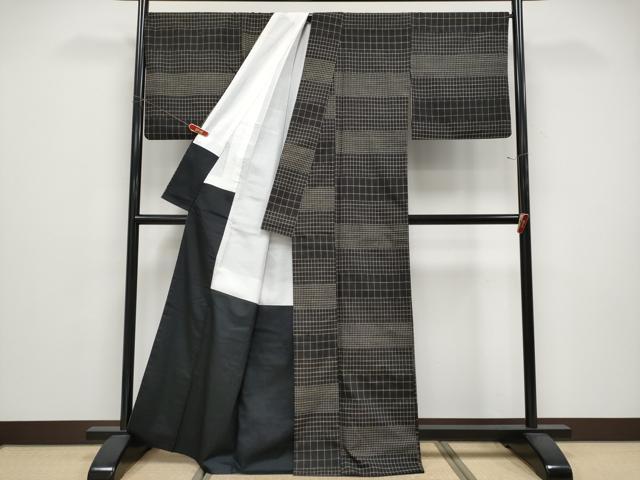 平和屋着物●上質な紬　格子柄　正絹　逸品　CABG3389tx