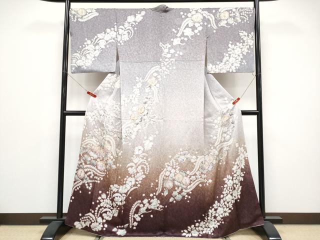 平和屋着物●訪問着　作家物　辻が花　絞り　暈し染め　銀通し地　正絹　逸品　CABG3392tx
