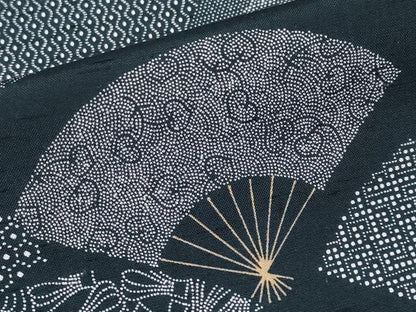 平和屋着物●伝統工芸士　岡村正三作　訪問着　江戸小紋　紬地　扇面花文　正絹　逸品　CABG3393tx