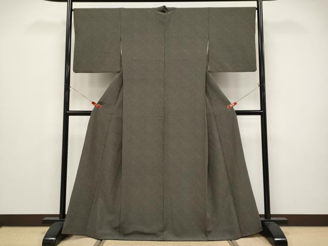平和屋着物●小紋　ドット柄　黒地　洗える着物　CABG3397tx