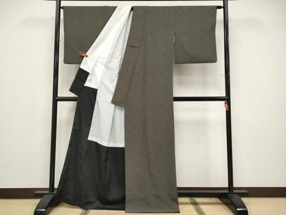 平和屋着物●小紋　ドット柄　黒地　洗える着物　CABG3397tx