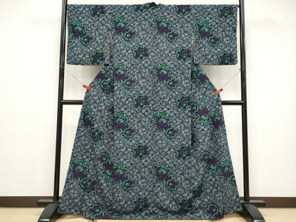 平和屋着物●小紋　雪輪花文　洗える着物　CABG3405tx