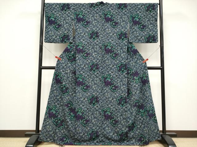平和屋着物●小紋　雪輪花文　洗える着物　CABG3405tx