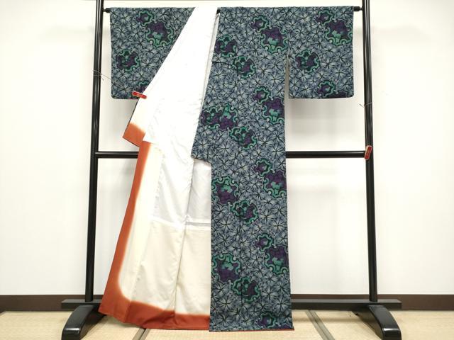 平和屋着物●小紋　雪輪花文　洗える着物　CABG3405tx
